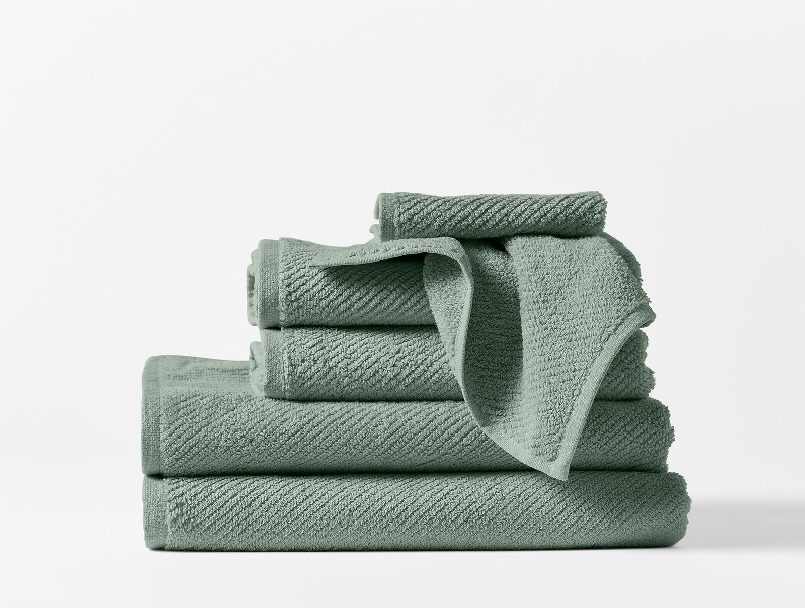 Coyuchi Towel Set - 6 Sage Air Weight Organic Towels & Bath Mats