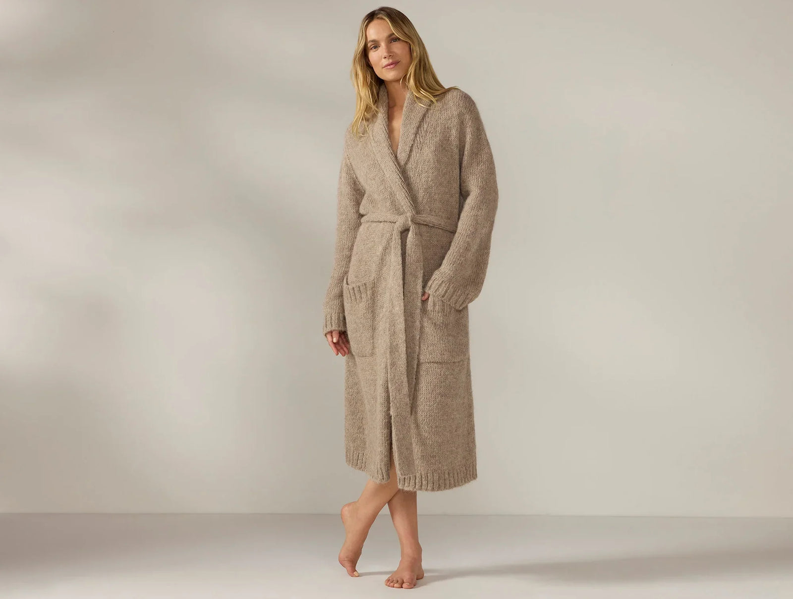 Coyuchi Large Taupe Heather Women's Andes Suri Alpaca Knit Robe