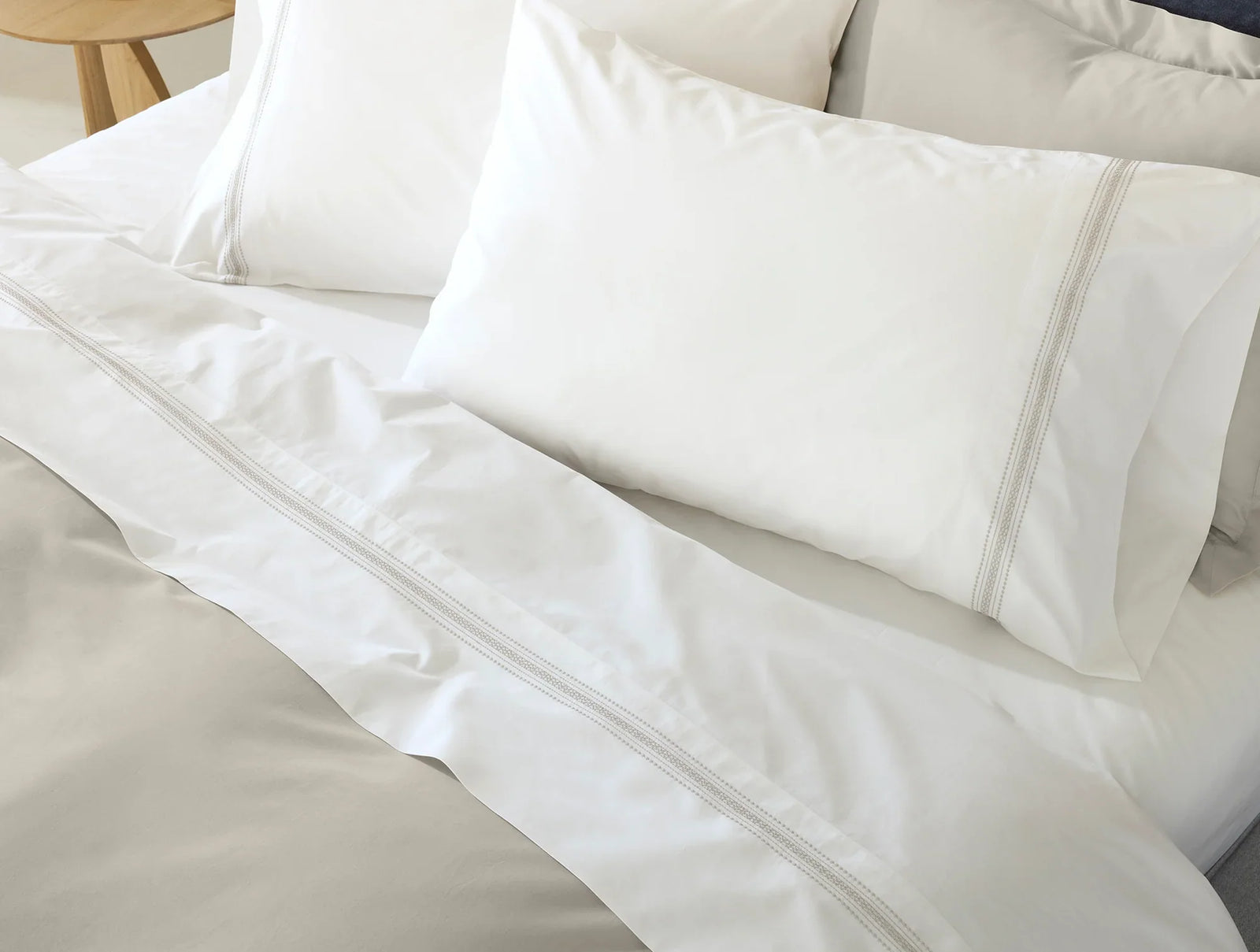 Coyuchi Pillowcase Set - King Alpine White w Stone Landscape Embroidered Organic Percale Sheet Set