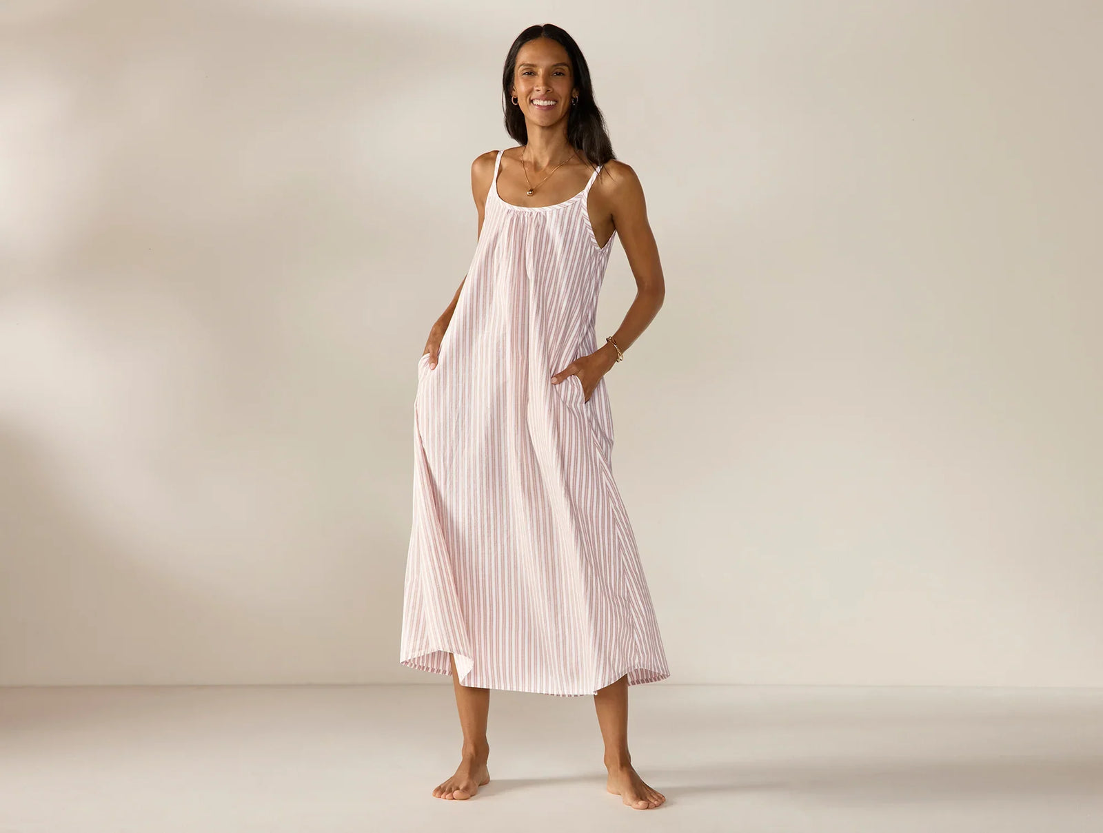 Coyuchi Small Praline Stripe Women’s Isla Organic Cotton Night Dress