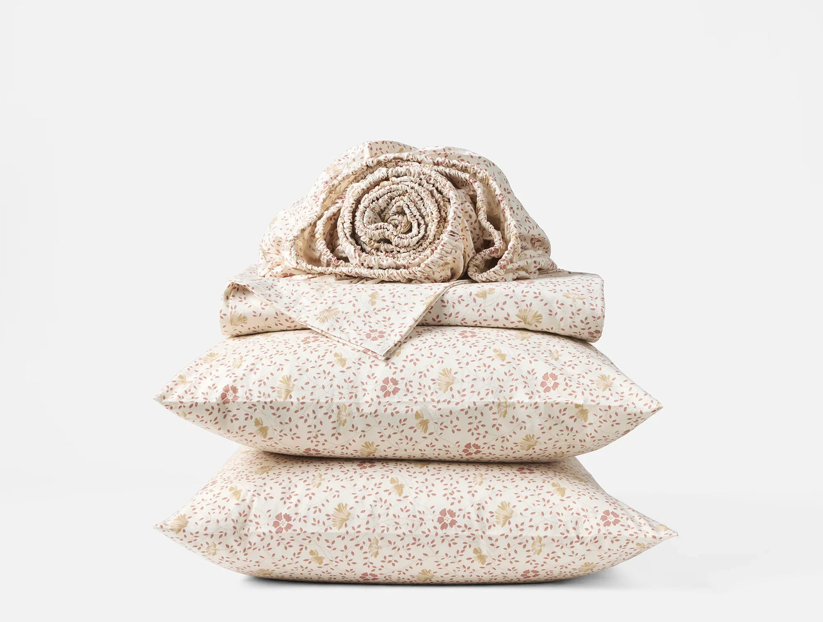Coyuchi Full Praline Meadow Organic Print Percale Sheet Set