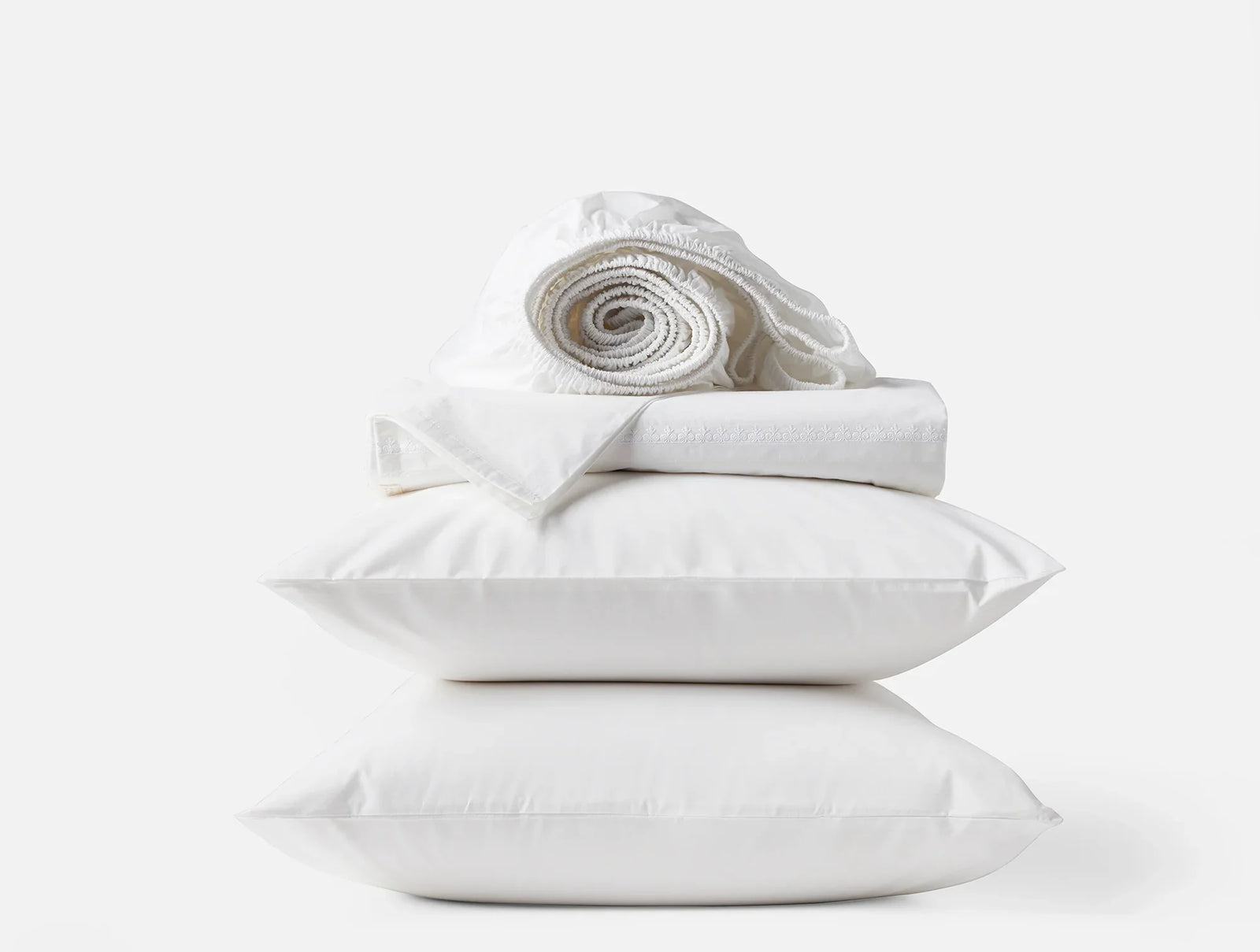 Coyuchi Full Alpine White Floret Embroidered Organic Percale Sheet Set
