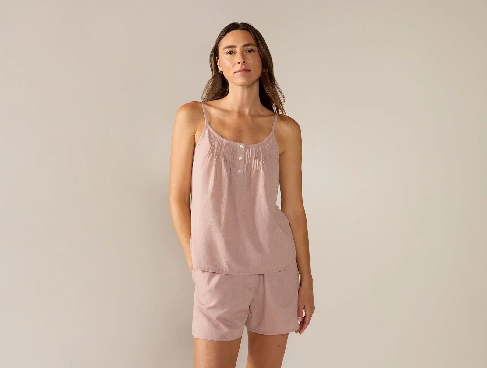 Coyuchi Large Praline Chambray Women's Isla Organic Cotton Cami Short Set