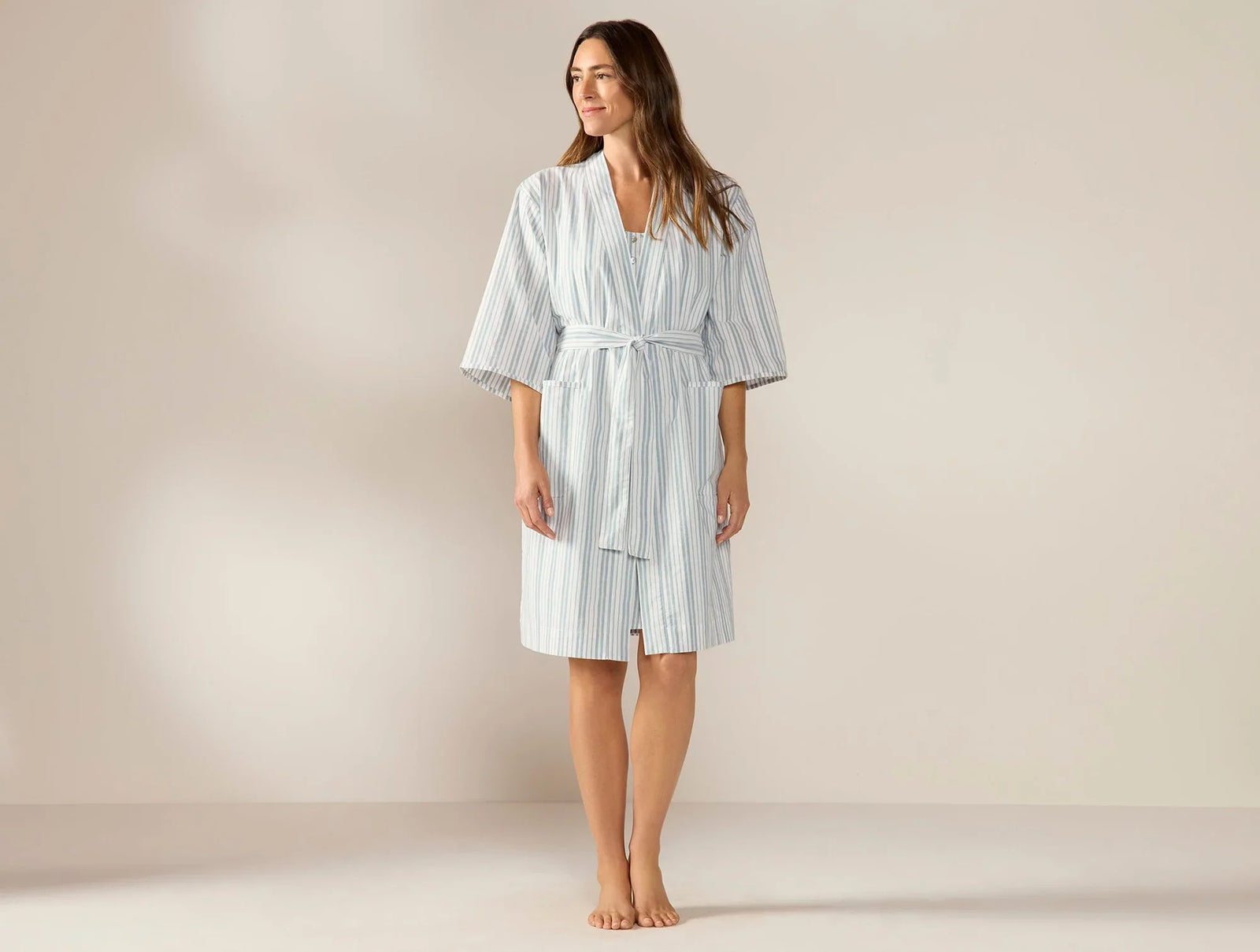 Coyuchi Pacific Blue Stripe Women's Isla Organic Cotton Robe