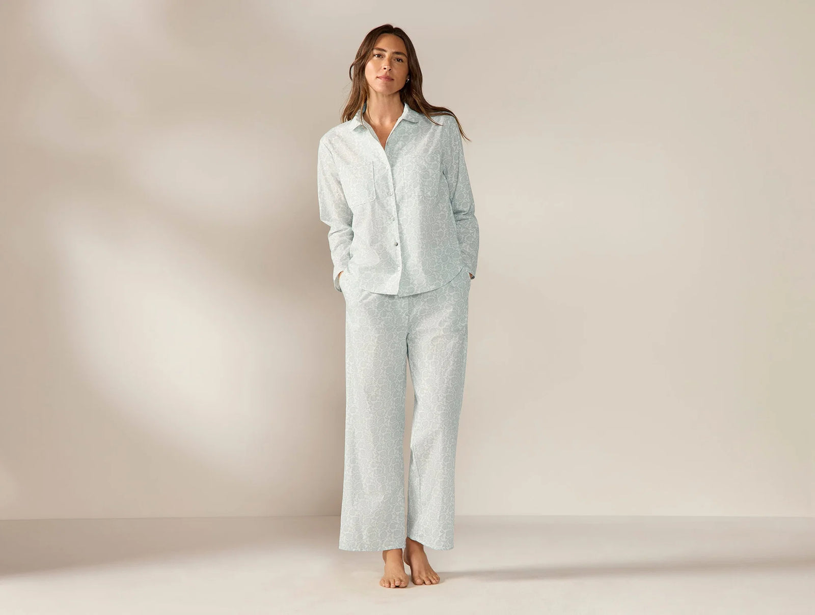 Coyuchi Large Dew Robles Women's Isla Organic Cotton Long Sleeve Pajama Set