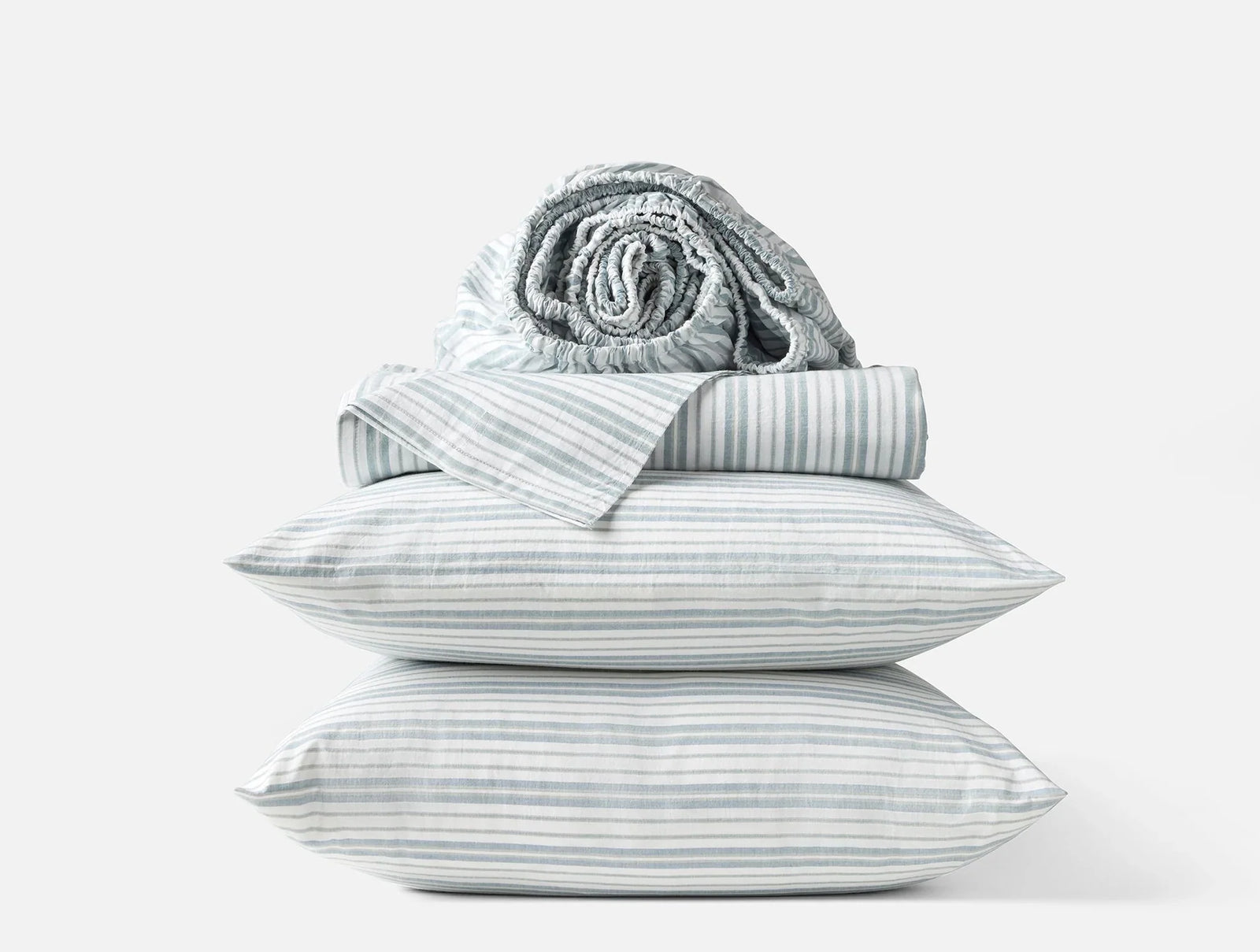 Coyuchi Full Pacific Blue Stripe Organic Crinkled Percale Sheet Set