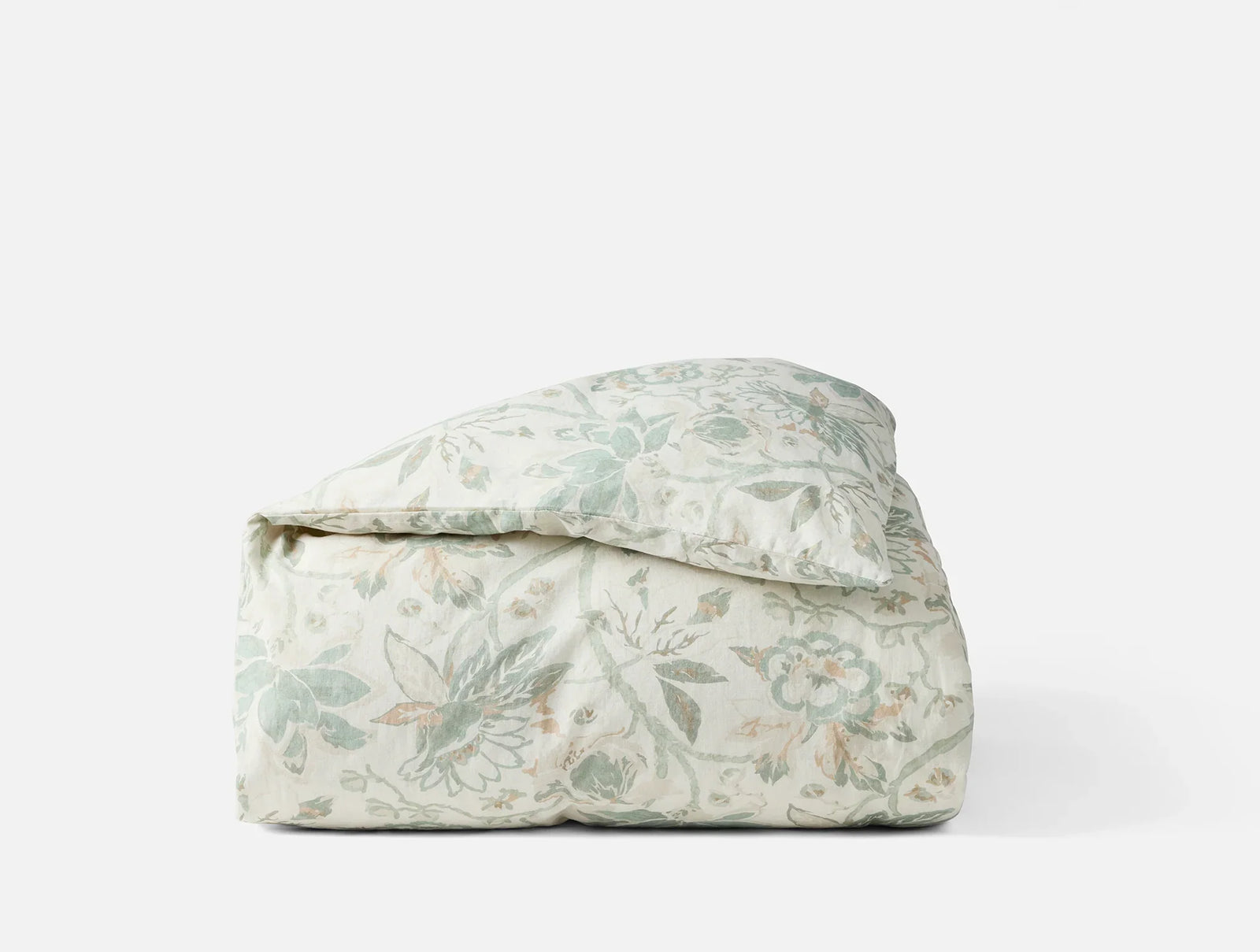 Coyuchi King Cal King Natural w Sage Sea Bloom Print Duvet Cover