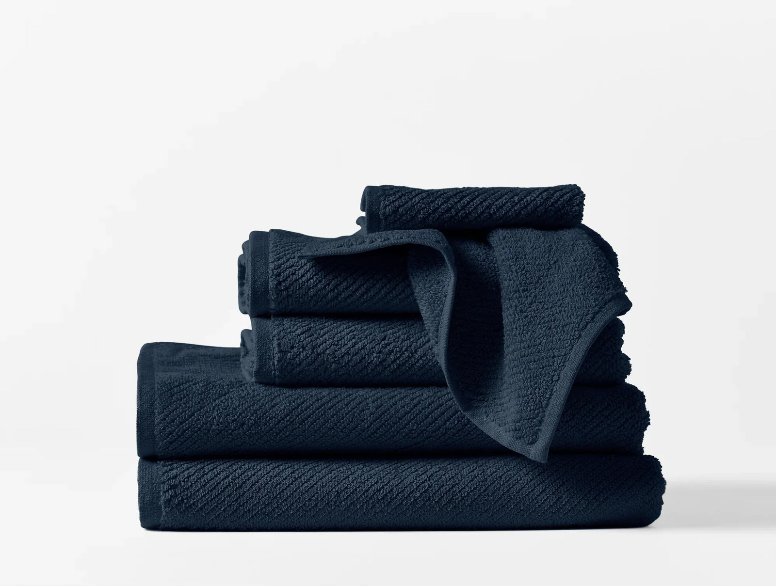 Coyuchi Towel Set - 6 Midnight Indigo Air Weight Organic Towels & Bath Mats