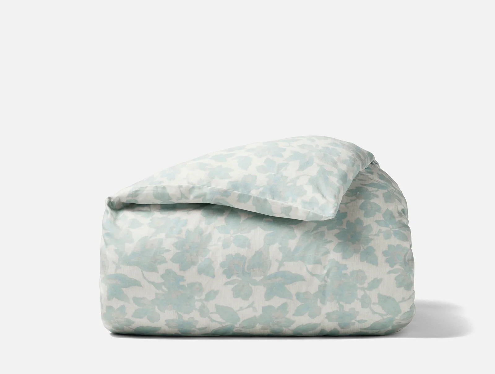 Coyuchi Full Queen Celadon Camellia Organic Print Duvet Cover