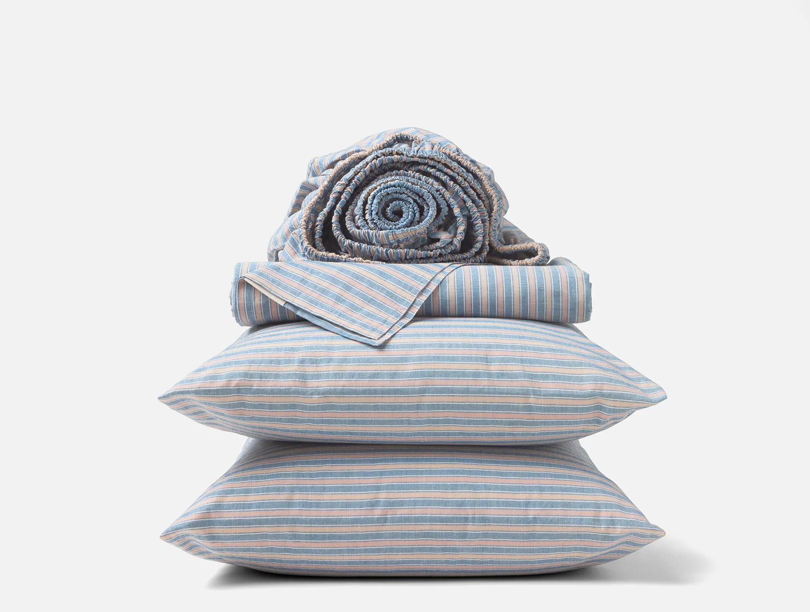 Coyuchi King Indigo Stripe Organic Crinkled Percale Sheet Set