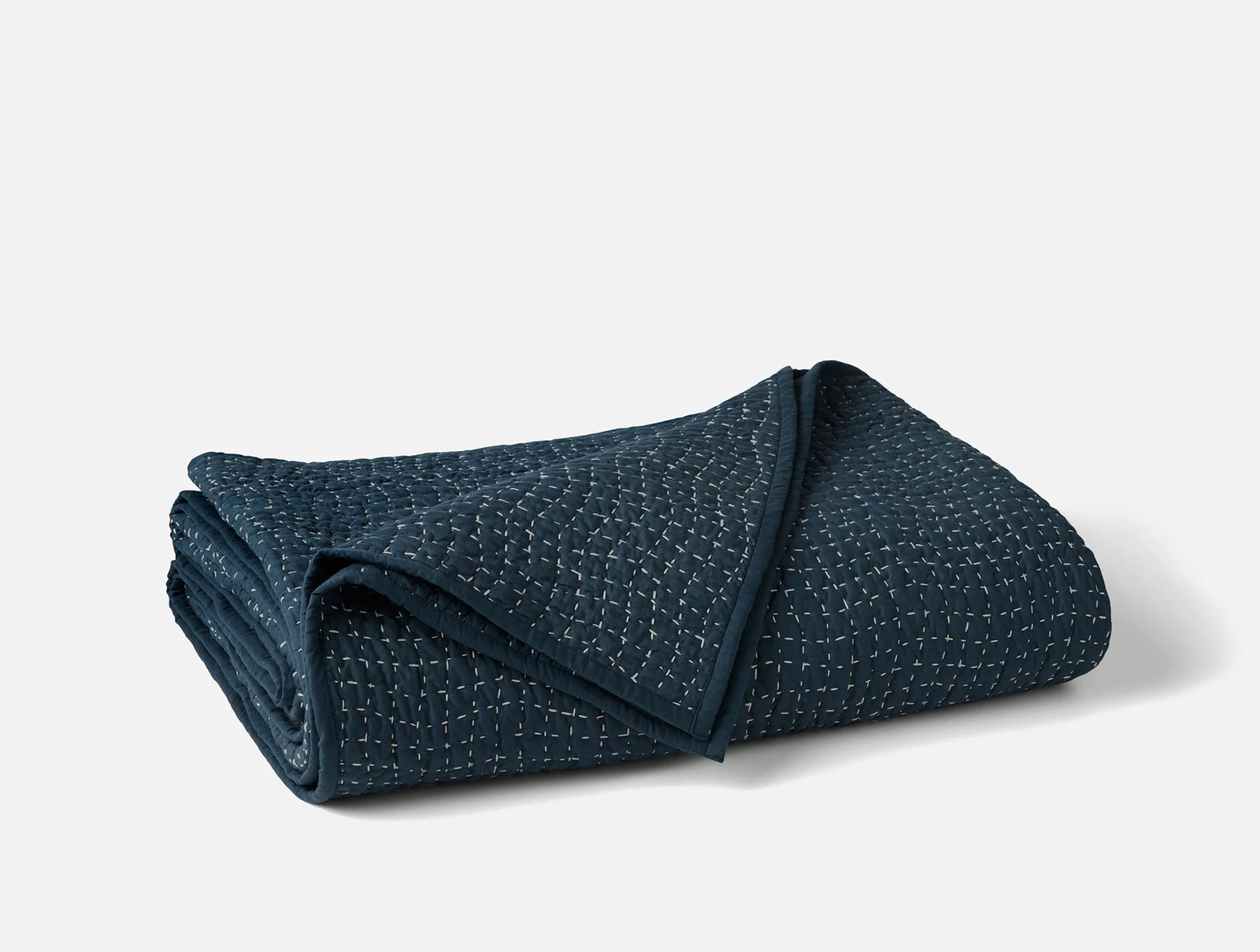 Coyuchi King Midnight Indigo Pebbled Handstitched Organic Quilt