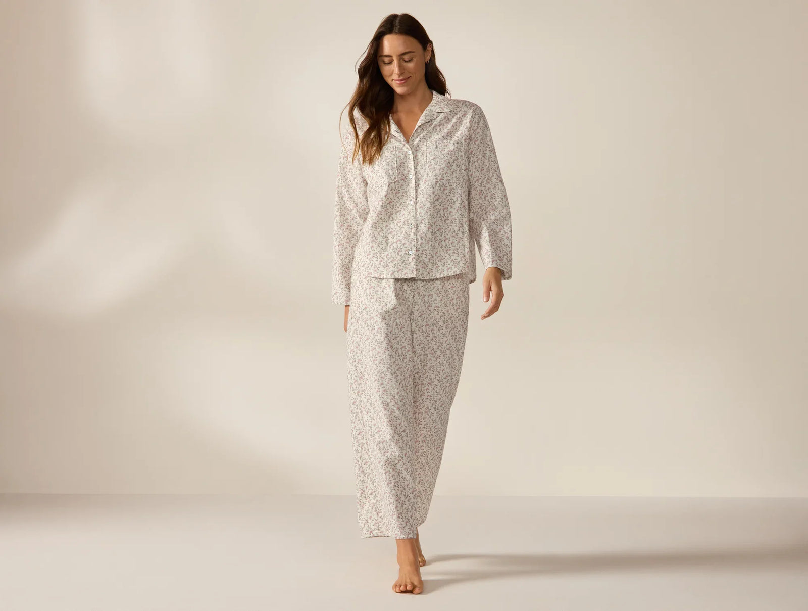 Coyuchi Medium Plum Blossom Primrose Women's Isla Organic Cotton Long Sleeve Pajama Set