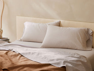 Coyuchi Alpine White w/Fawn Stripe Climate Beneficial™ Cotton Soft Washed Sheet Set