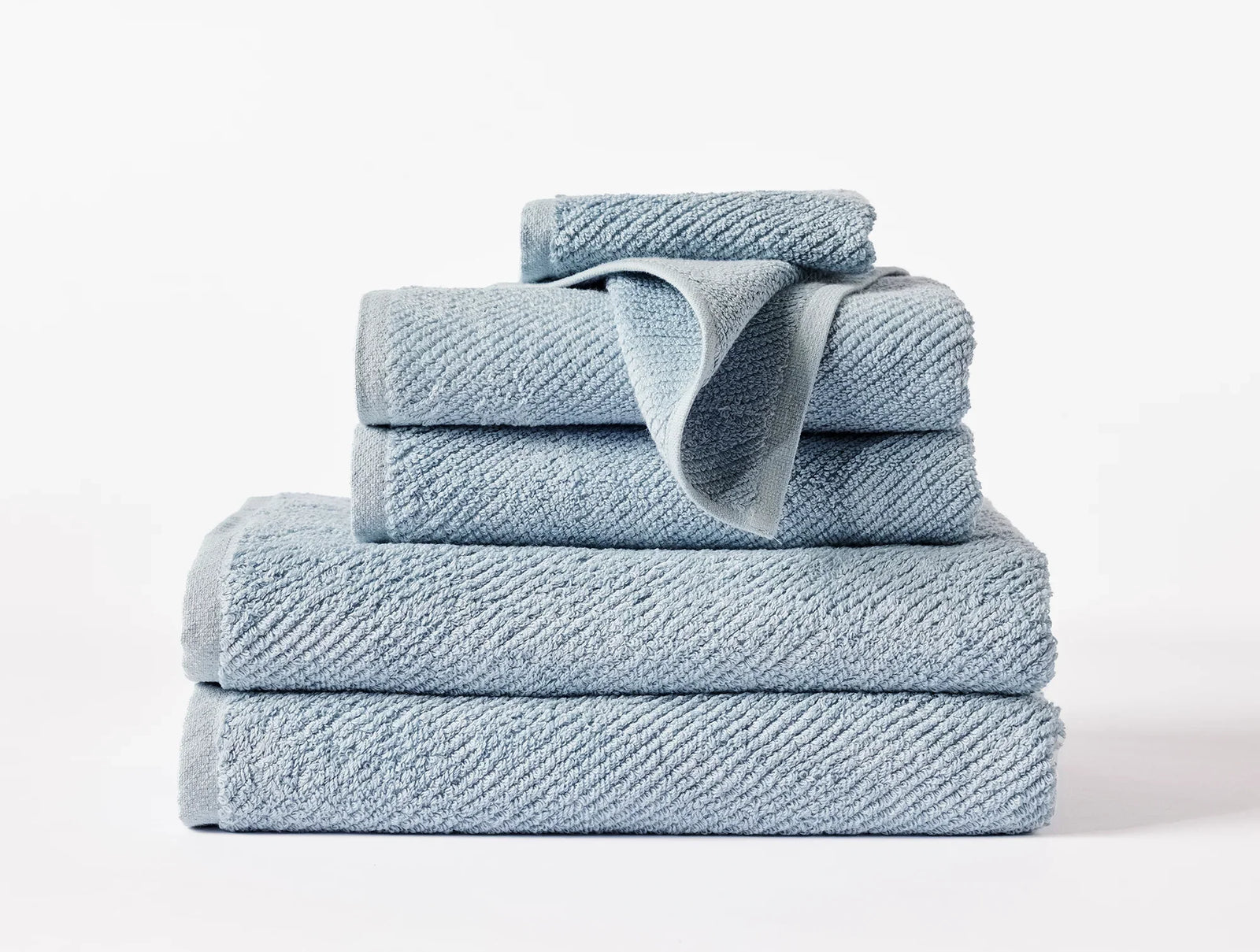 Coyuchi Towel Set - 6 Stone Blue Air Weight Organic Towels & Bath Mats