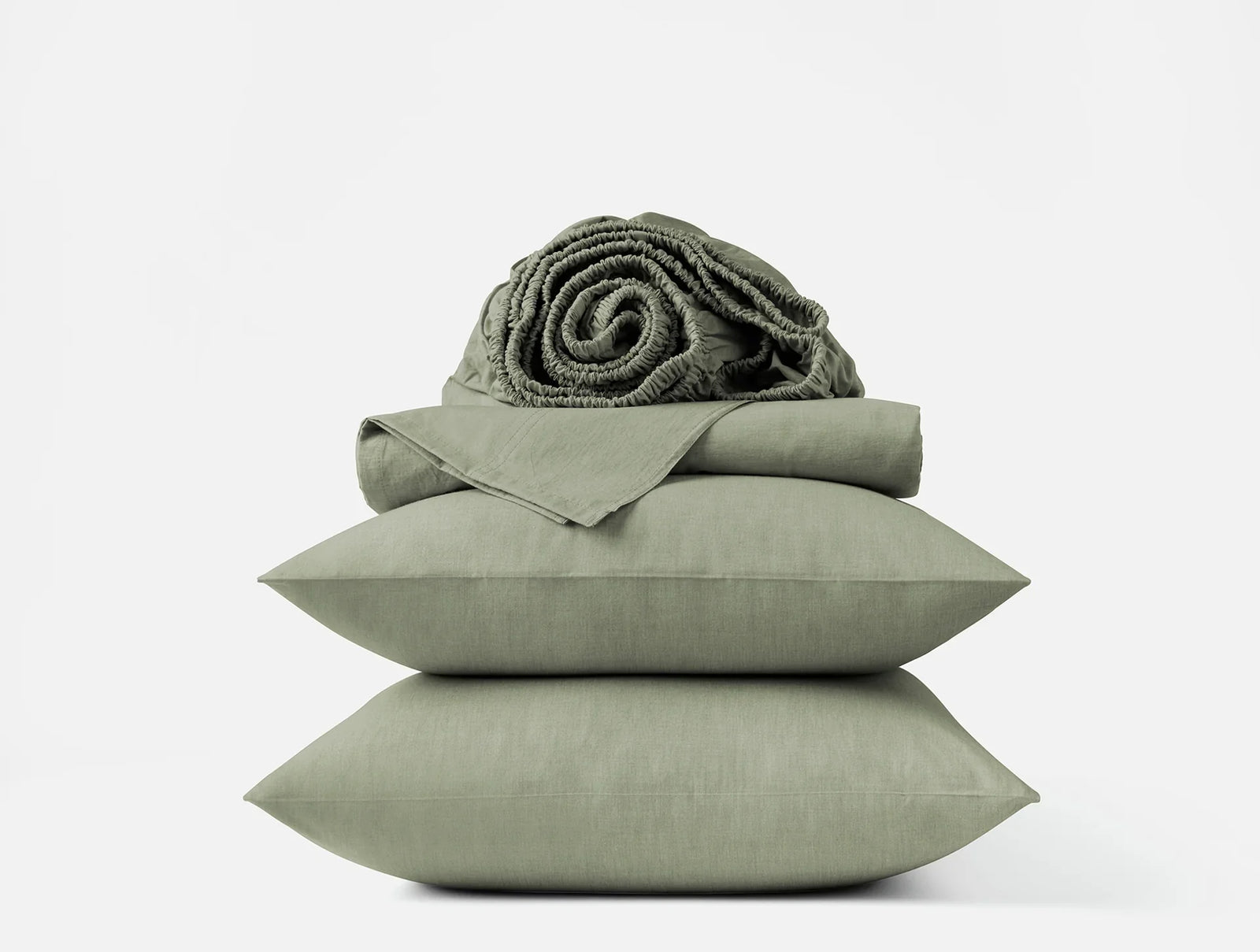 Coyuchi Olive Chambray Organic Crinkled Percale Sheet Set