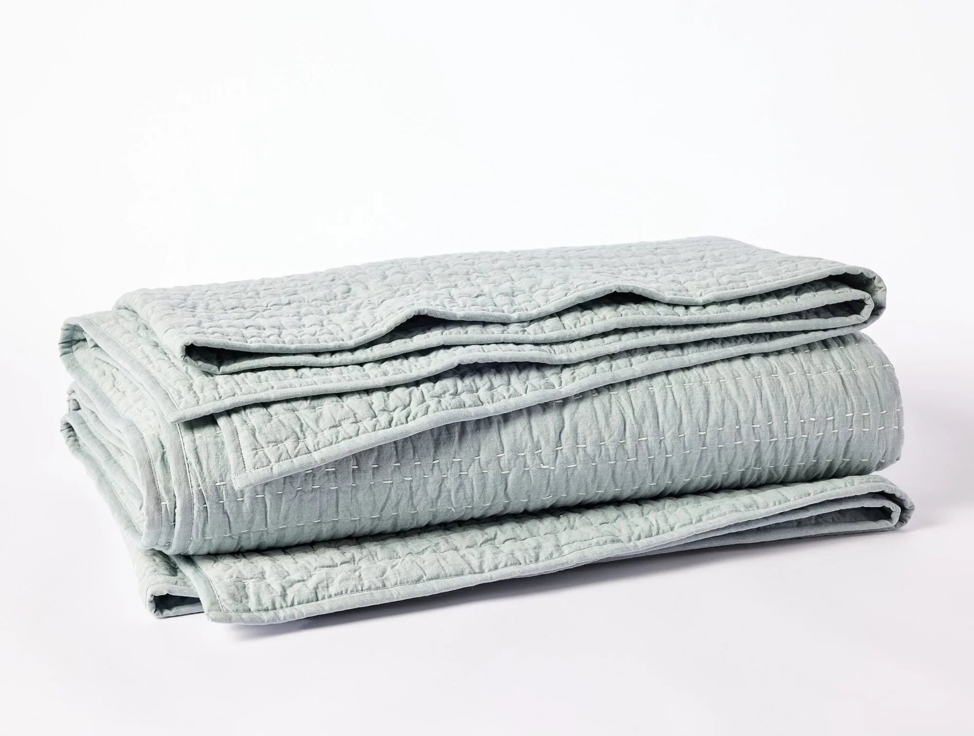 Coyuchi Full Queen Surf Chambray Channel Handstitched Organic Quilt