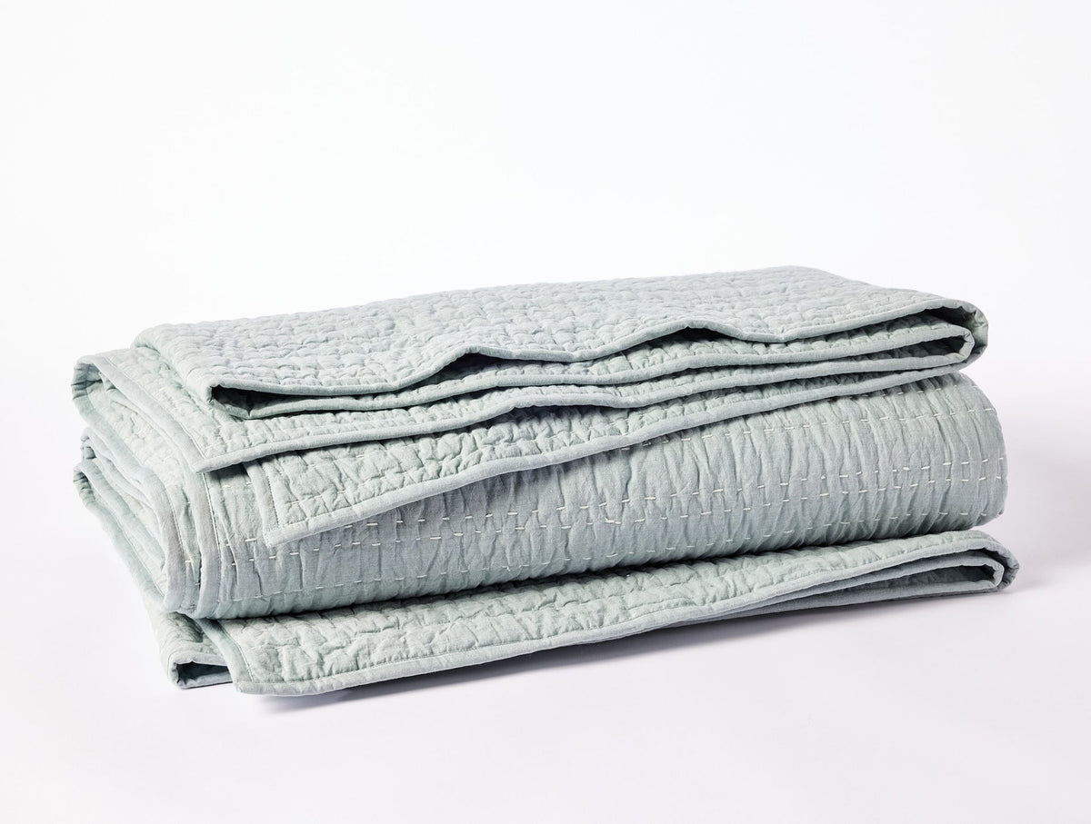 Coyuchi Surf Chambray Channel Handstitched Organic Quilt