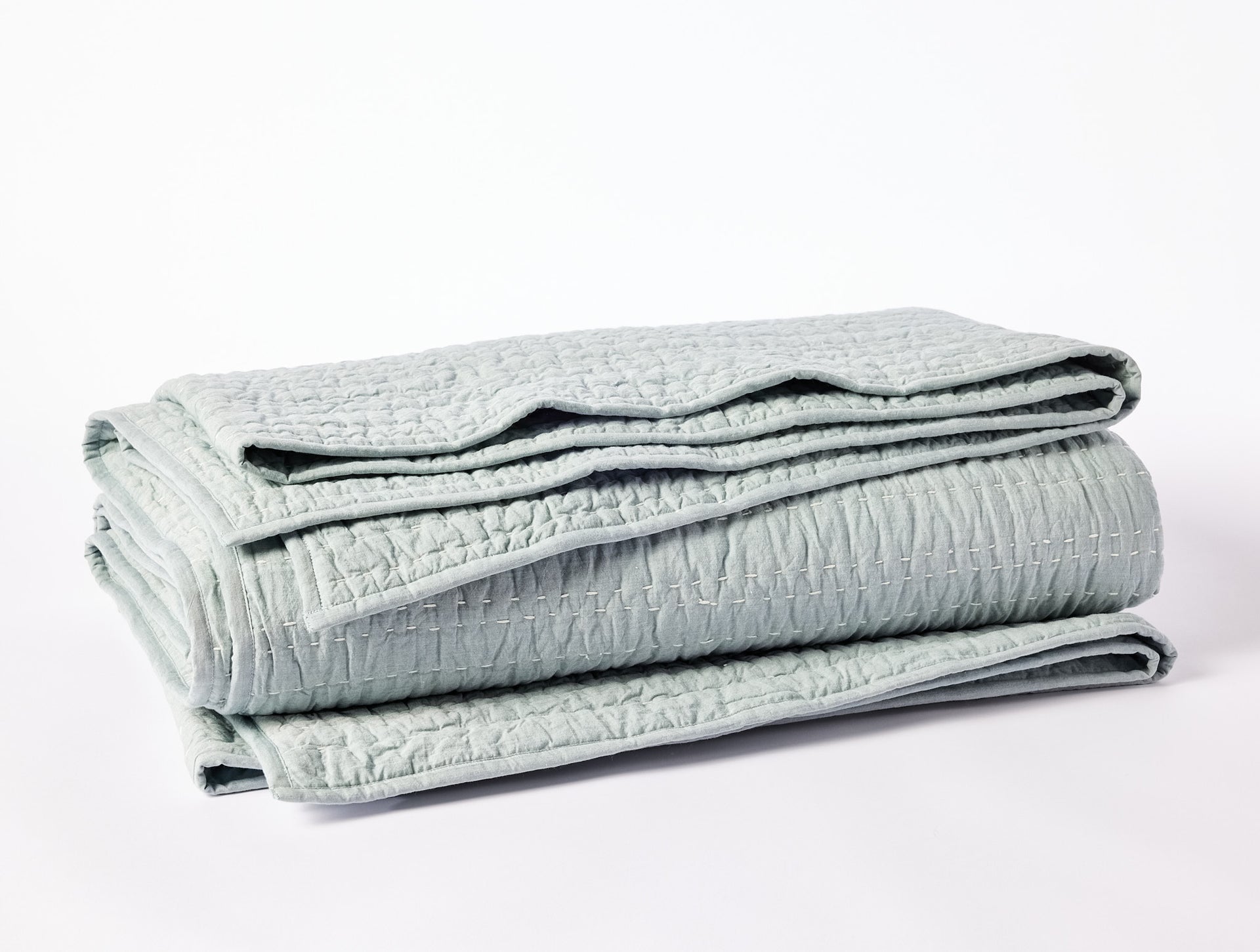 Coyuchi Surf Chambray Channel Handstitched Organic Quilt