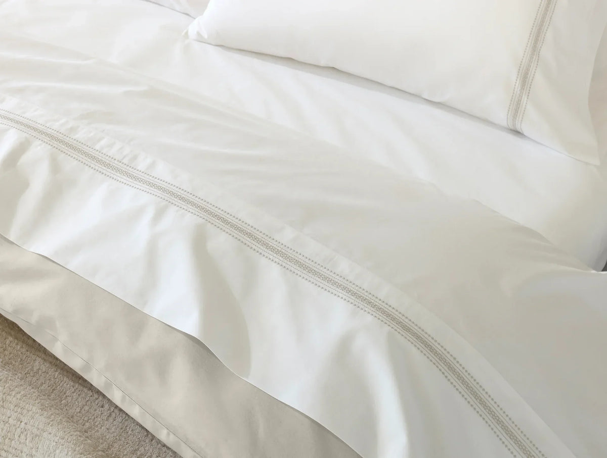 Coyuchi Alpine White w Stone Landscape Embroidered Organic Percale Sheet Set