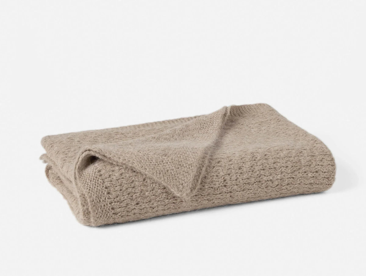 Coyuchi Throw 50"x70" Wheat Heather Alpamayo Suri Alpaca Knit Throw