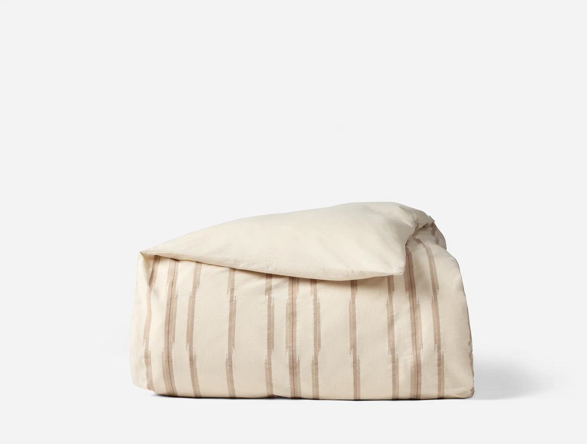Coyuchi Full Queen Fawn Cazadero Stripe Organic Duvet Cover