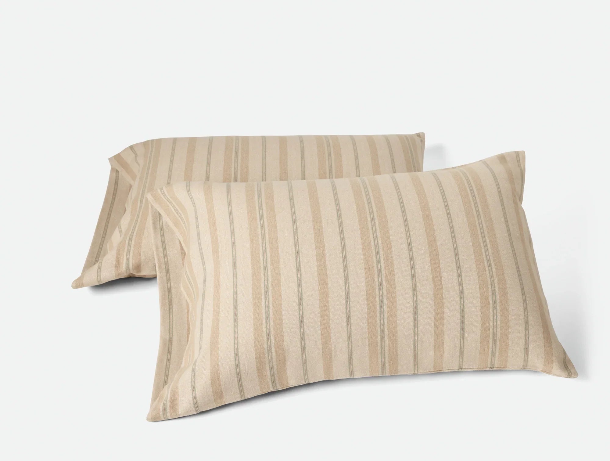 Coyuchi Pillowcase- King Fawn Ribbon Stripe Cloud Brushed Organic Flannel Sheet Set