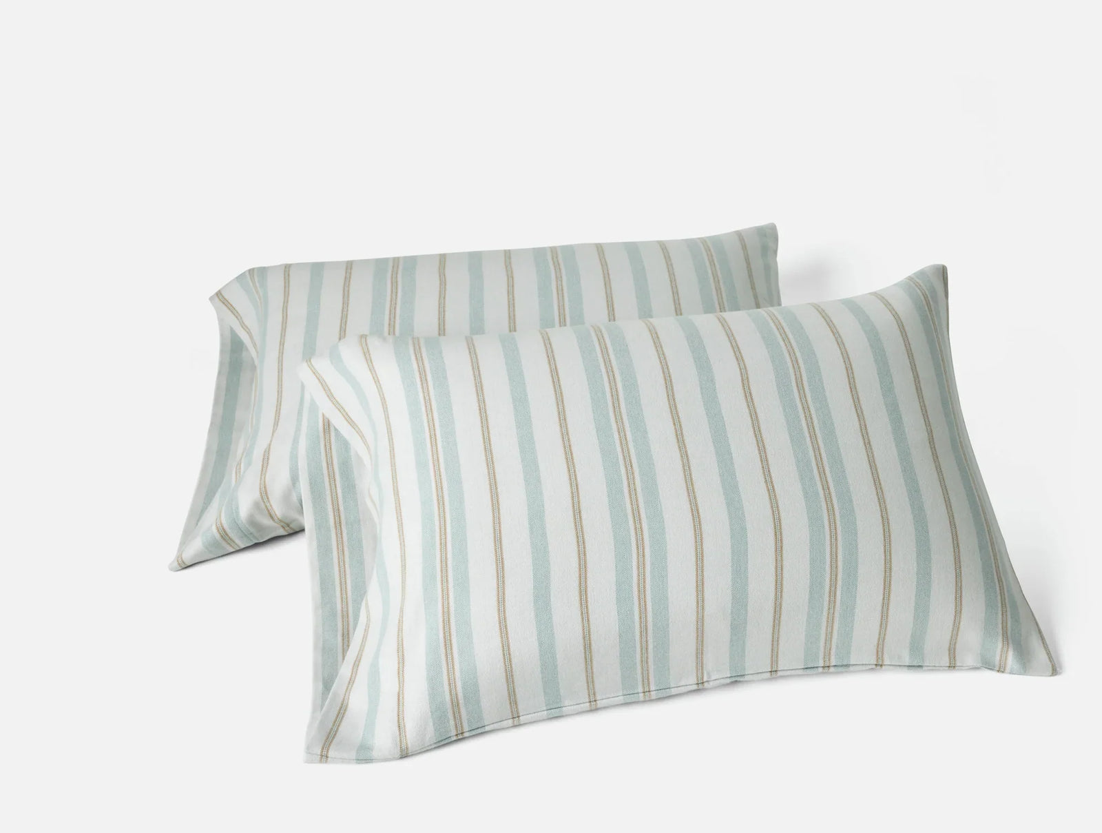 Coyuchi Pillowcase- King Seal Ribbon Stripe Cloud Brushed Organic Flannel Sheet Set