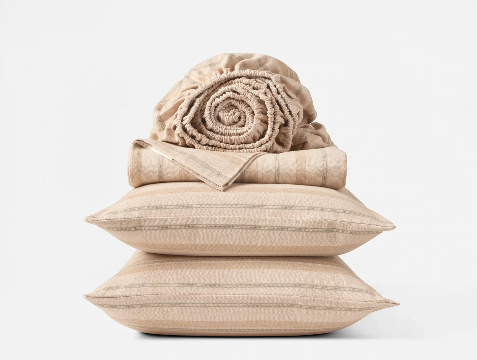 Coyuchi Full Fawn Ribbon Stripe Cloud Brushed Organic Flannel Sheet Set