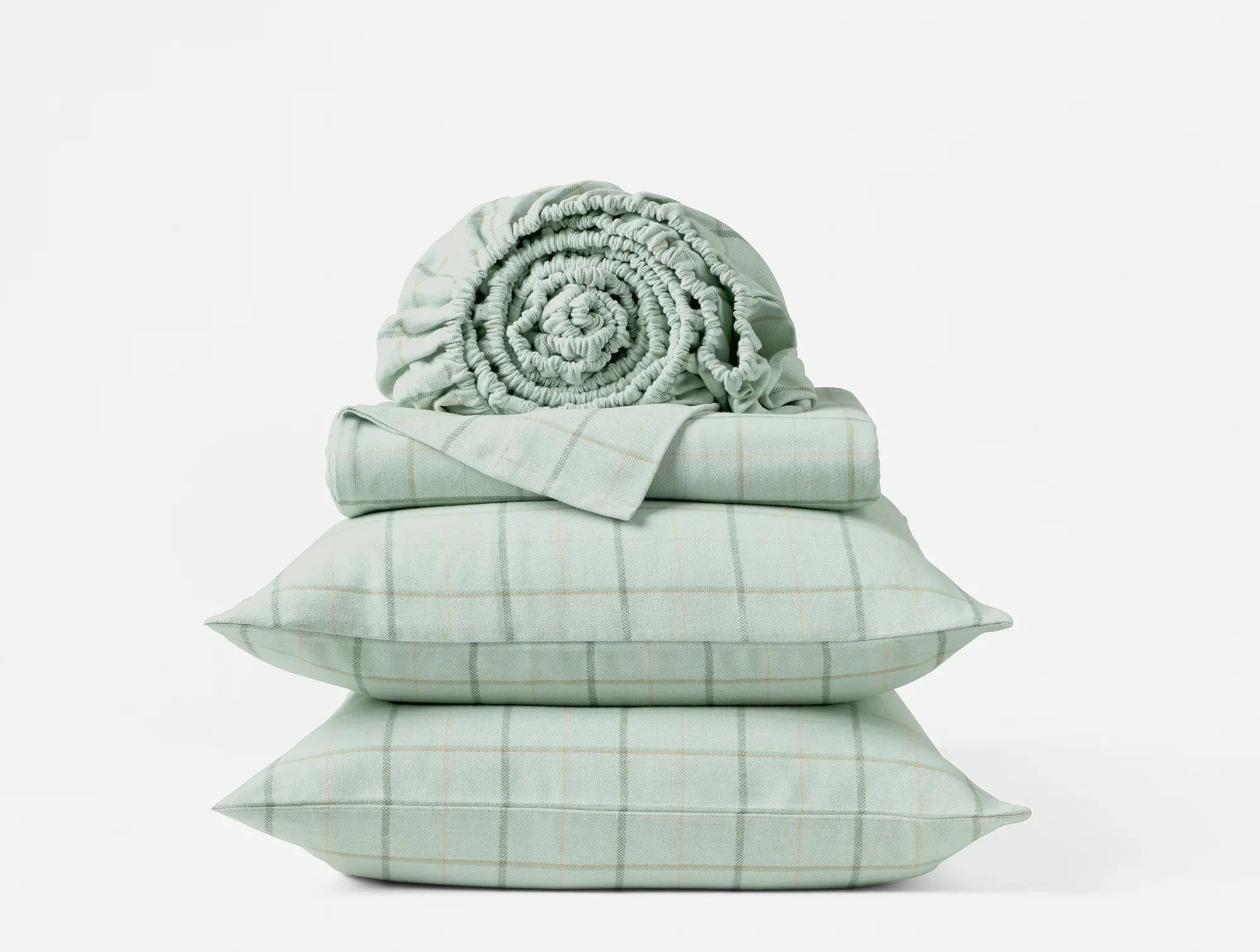 Coyuchi Twin Seafoam Windowpane Cloud Brushed Organic Flannel Sheet Set