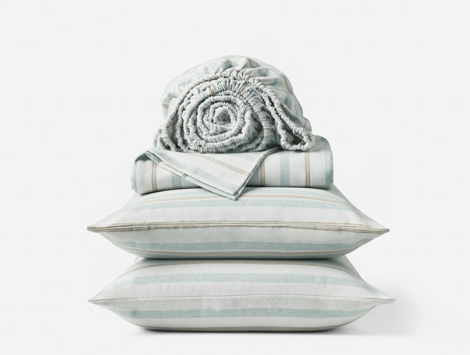 Coyuchi Cal King Seal Ribbon Stripe Cloud Brushed Organic Flannel Sheet Set