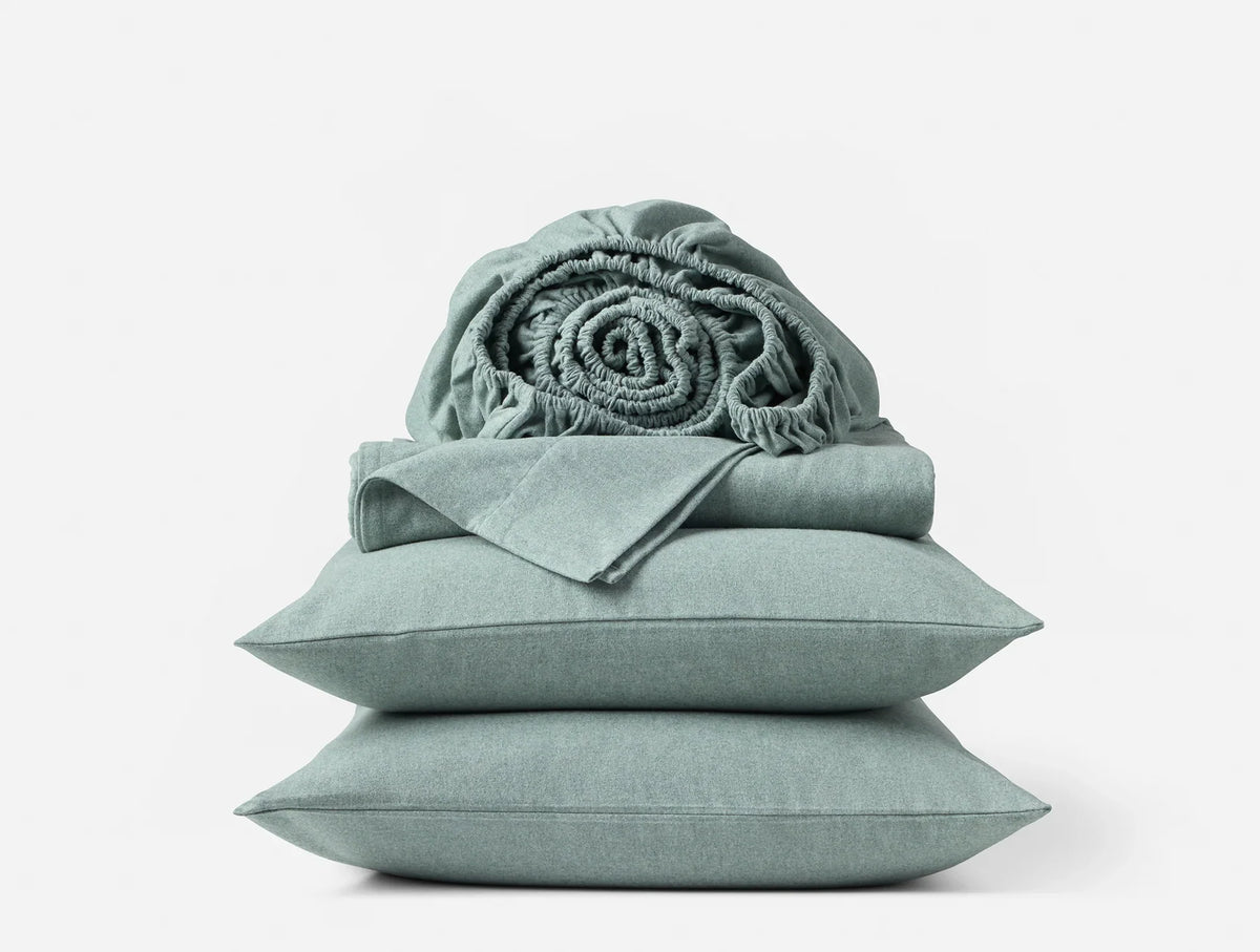 Coyuchi Queen Thyme Heather Cloud Brushed Organic Flannel Sheet Set