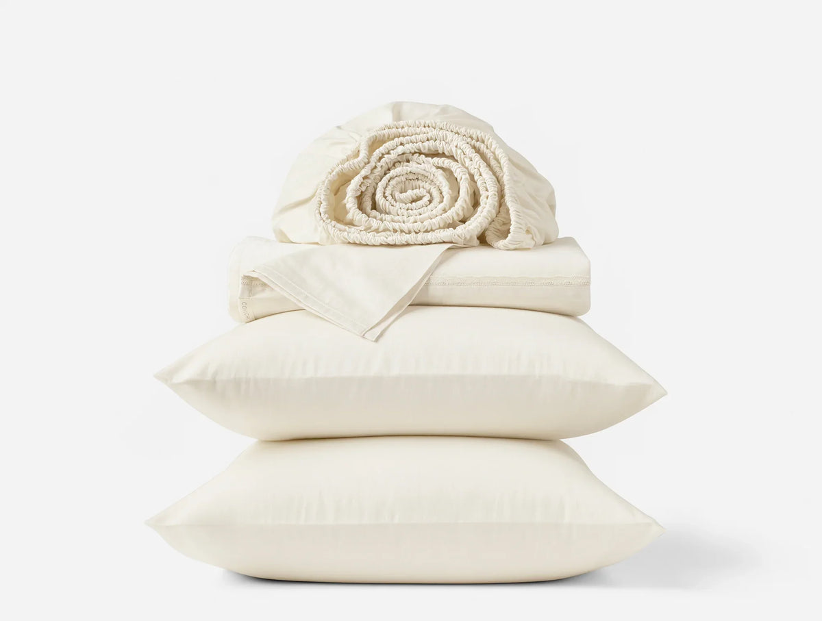 Coyuchi Twin Undyed Scalloped Cloud Soft Organic Sateen Sheet Set