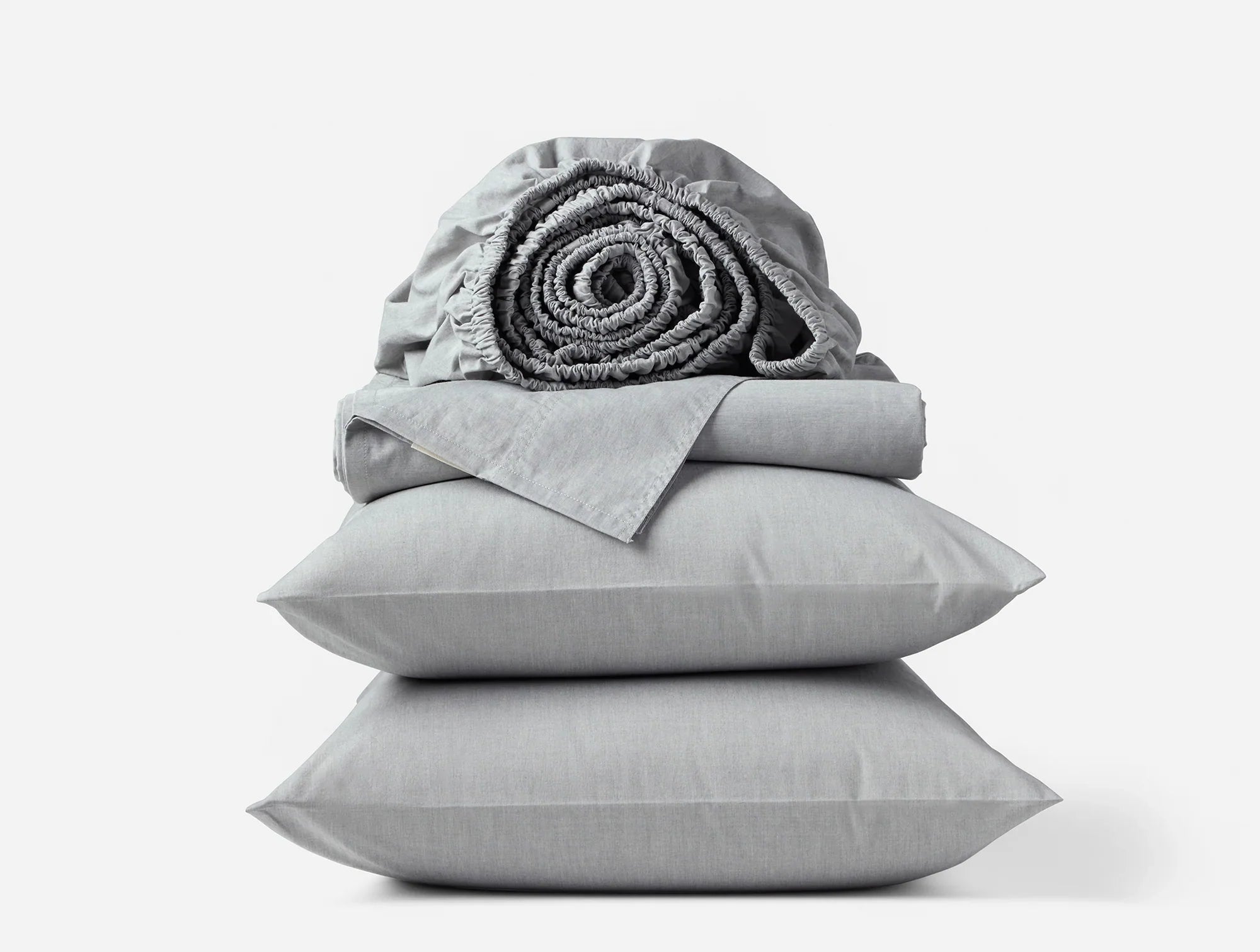 Coyuchi Twin Graphite Chambray Organic Crinkled Percale Sheet Set