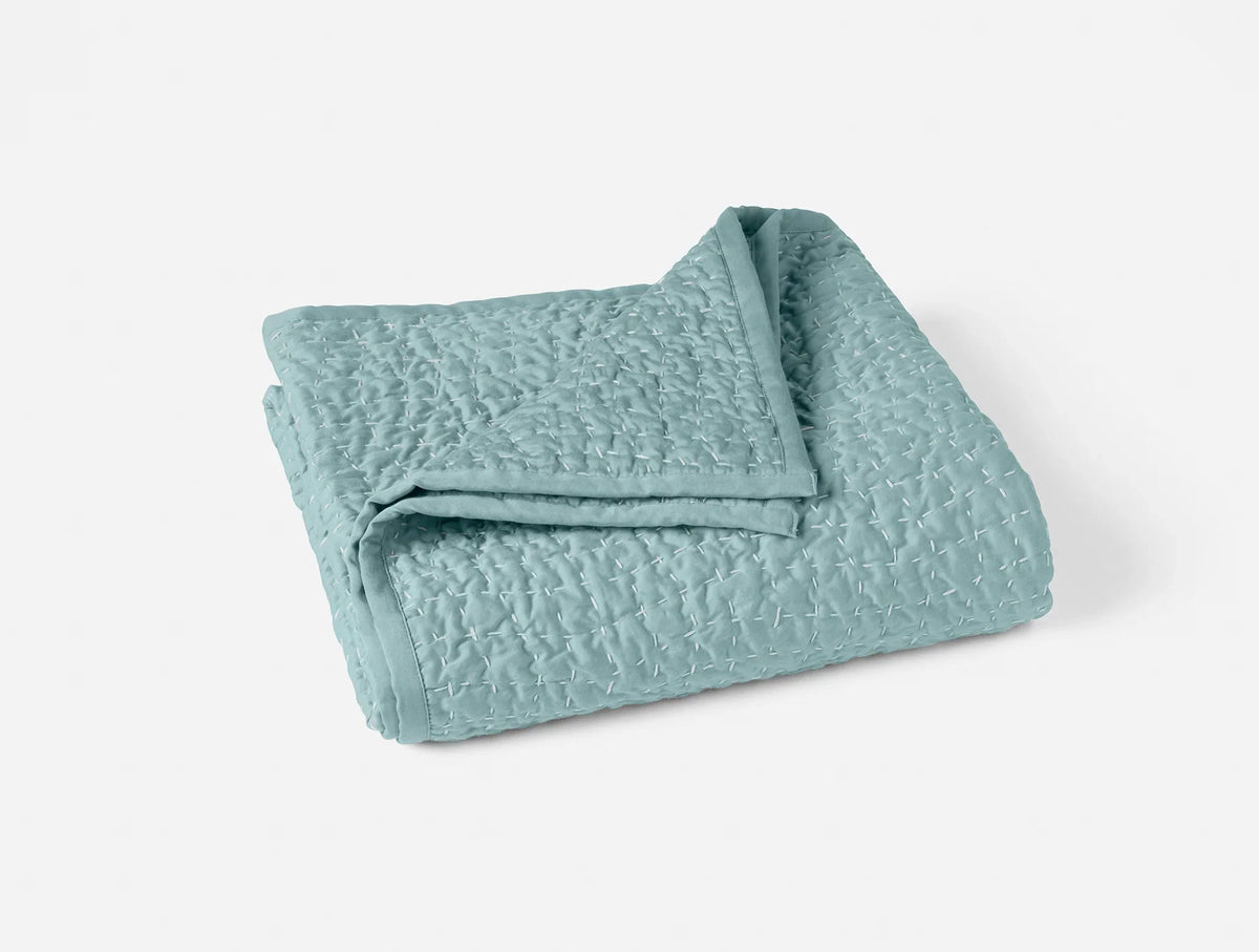 Coyuchi Pacific Blue Pebbled Handstitched Organic Toddler Quilt