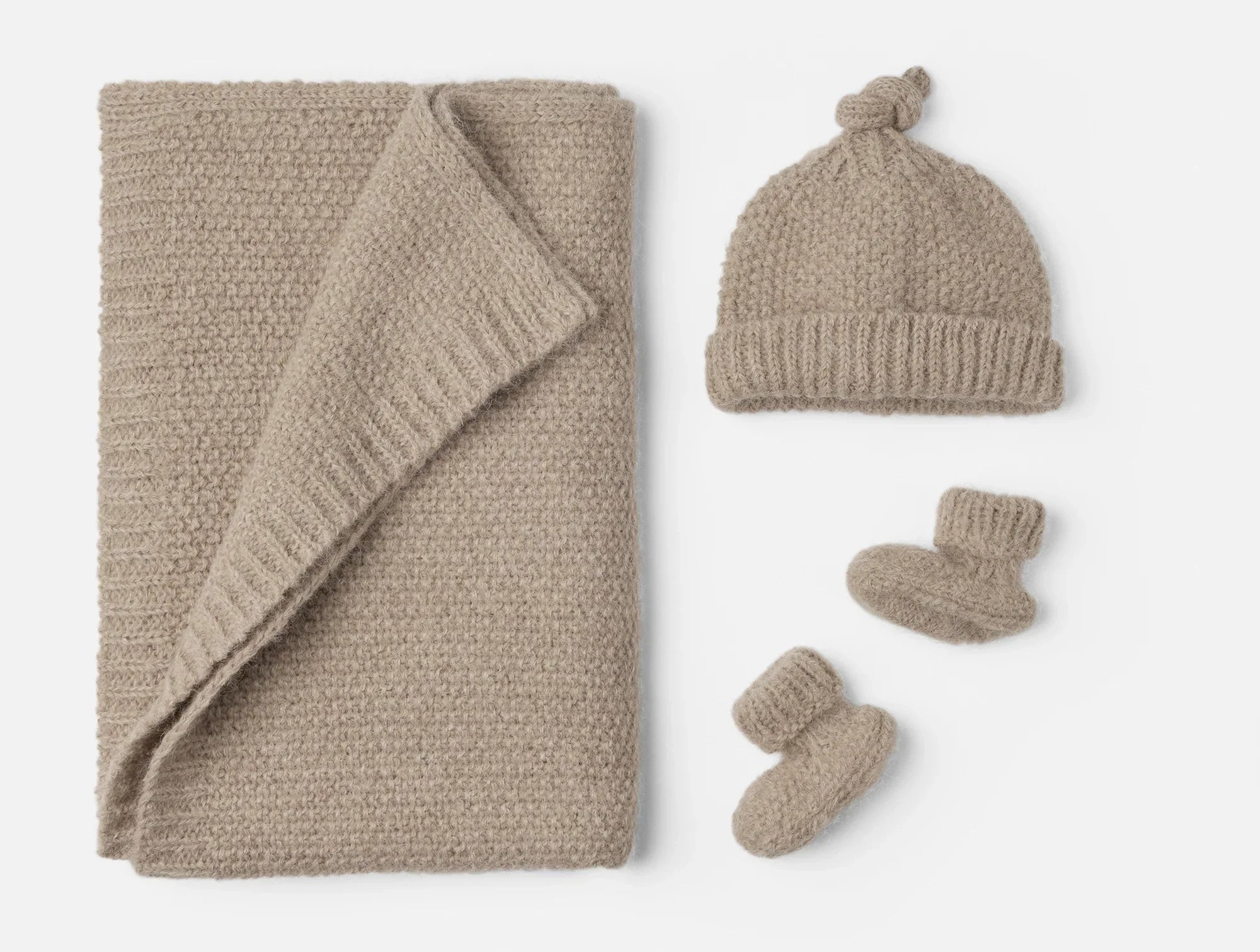 Coyuchi Wheat Heather Semilla Suri Alpaca Knit Baby Gift Set