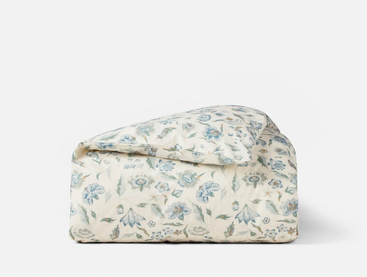 Coyuchi King Undyed w Cerulean Viola Organic Print Duvet Cover