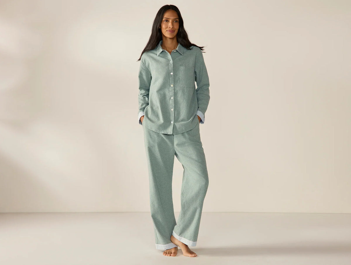 Coyuchi Small Thyme Heather Women's Cloud Brushed Organic Flannel Pajama Set