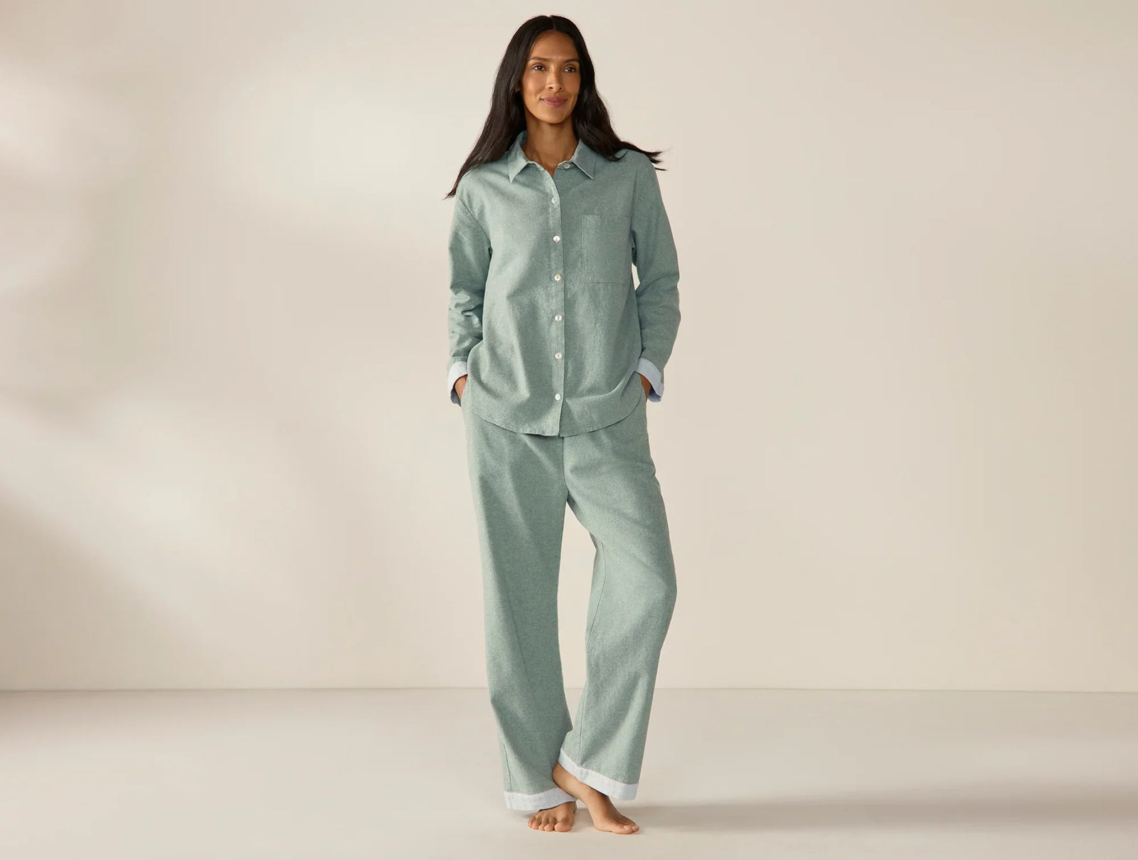 Coyuchi Small Thyme Heather Women's Cloud Brushed Organic Flannel Pajama Set