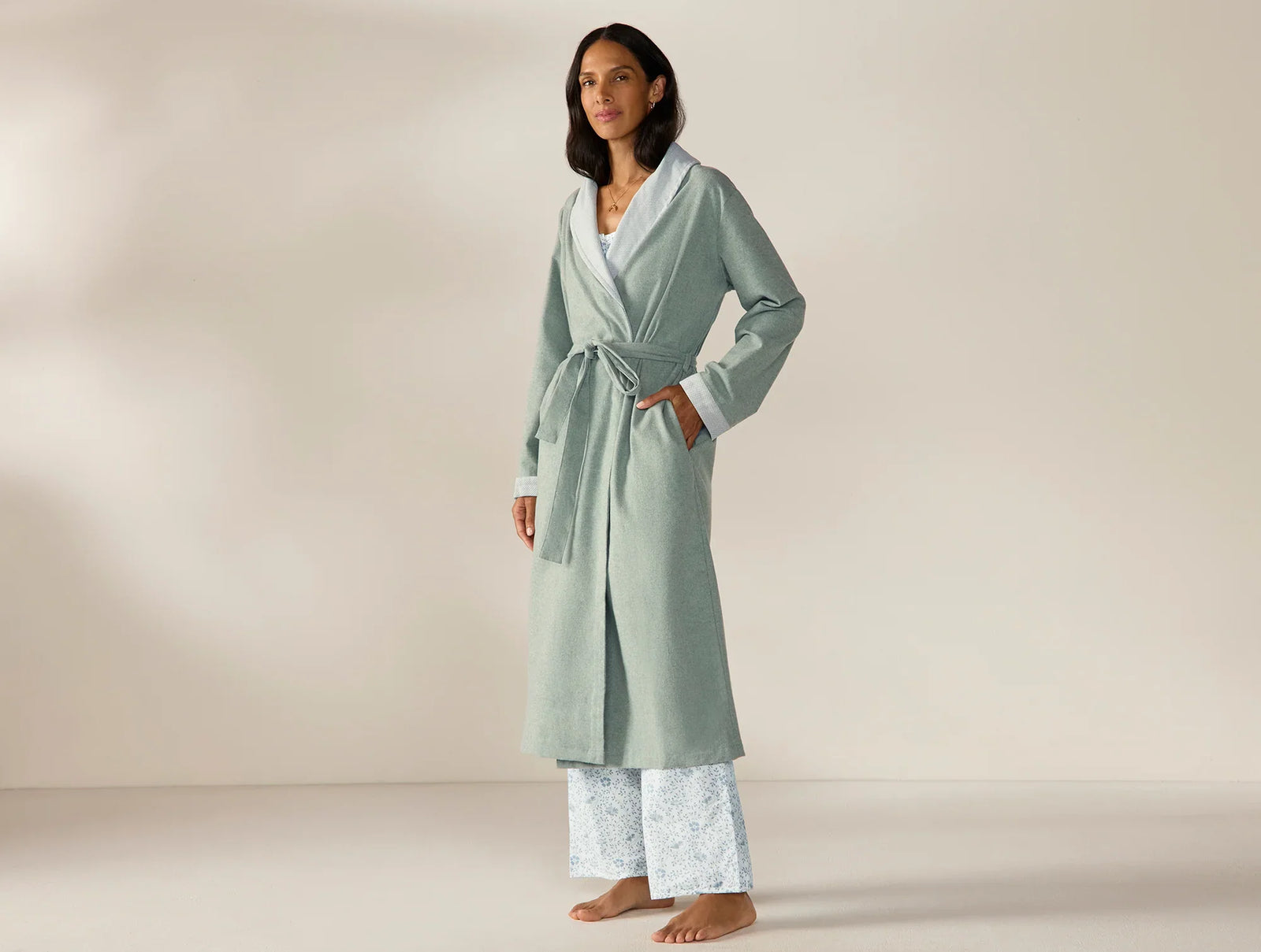 Coyuchi Medium Thyme Heather Women's Cloud Brushed Organic Flannel Robe