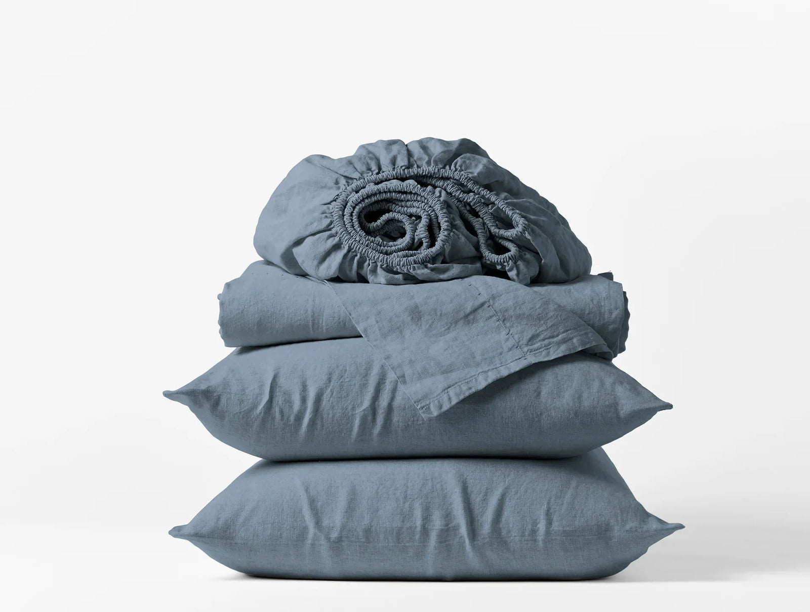 Coyuchi Harbor Blue Organic Relaxed Linen Sheet Set
