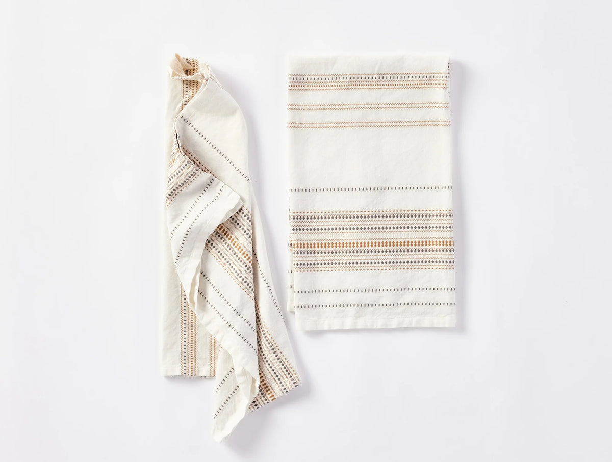 Coyuchi Soft White w Hazel Lobos Organic Hand Towel, Set Of 2