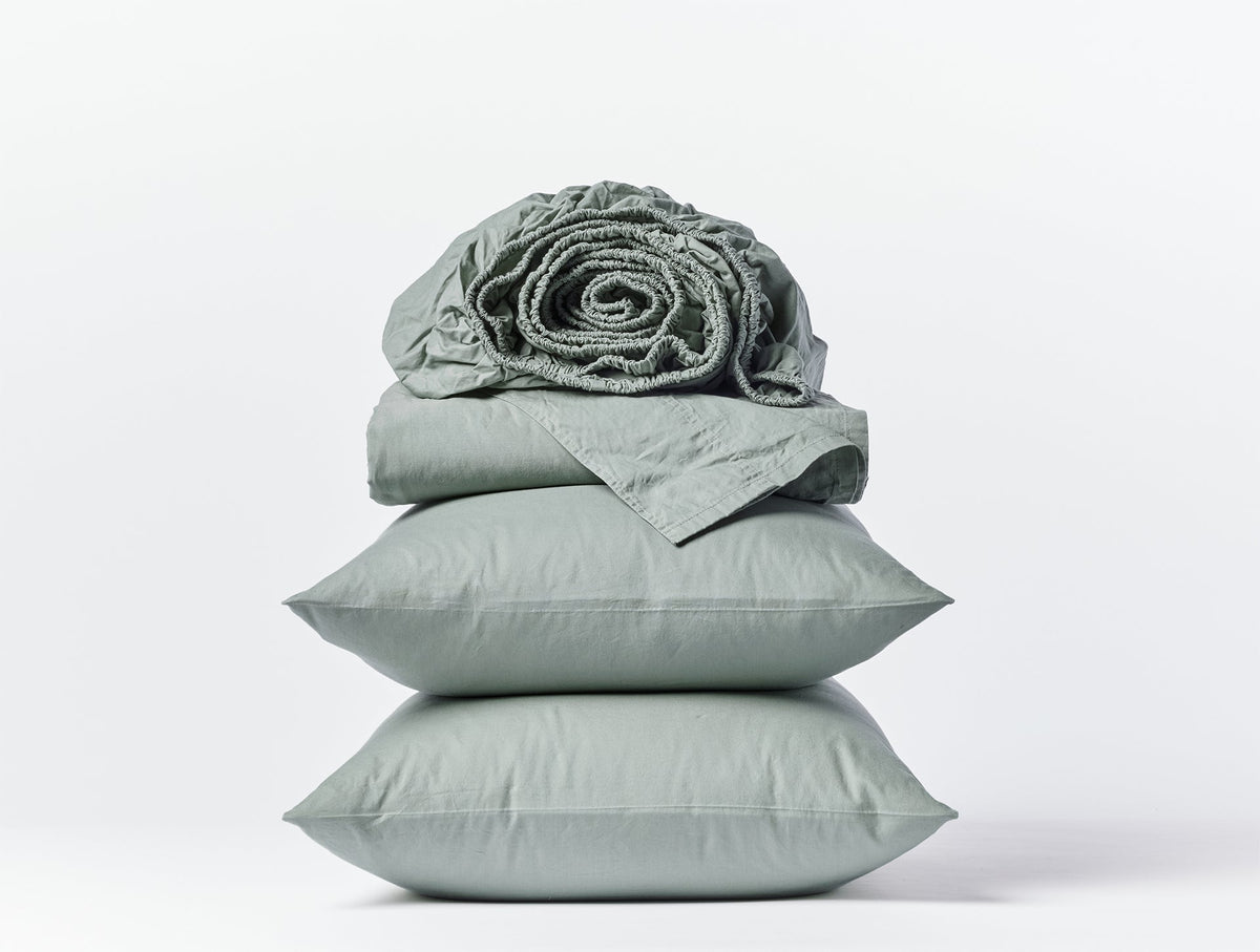 Coyuchi Sage Organic Crinkled Percale Sheet Set