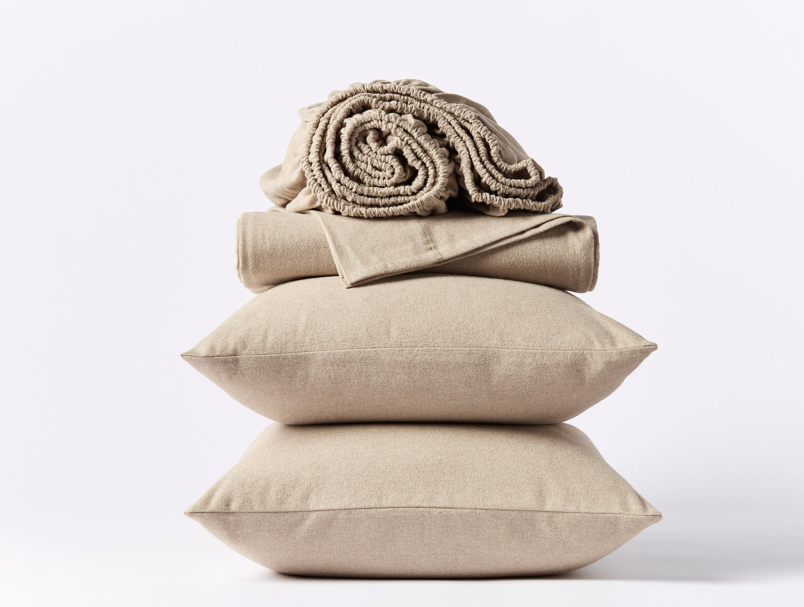 Coyuchi Camel Heather Cloud Brushed Organic Flannel Sheet Set