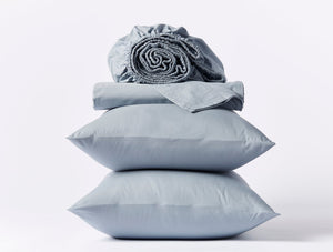Coyuchi Steel Blue Organic Crinkled Percale Sheet Set