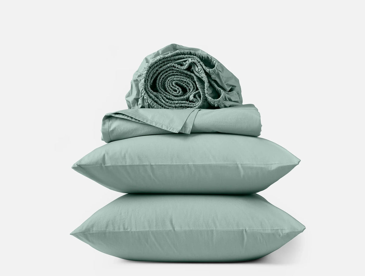 Coyuchi Twin Seafoam Refined Organic Percale Sheet Set