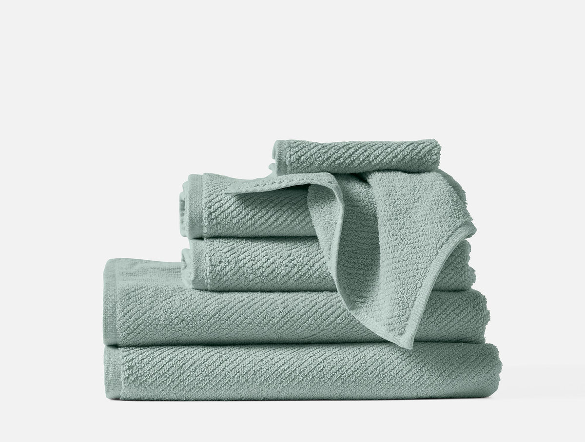 Coyuchi Towel Set - 6 Sea Mist Air Weight Organic Towels &amp; Bath Mats