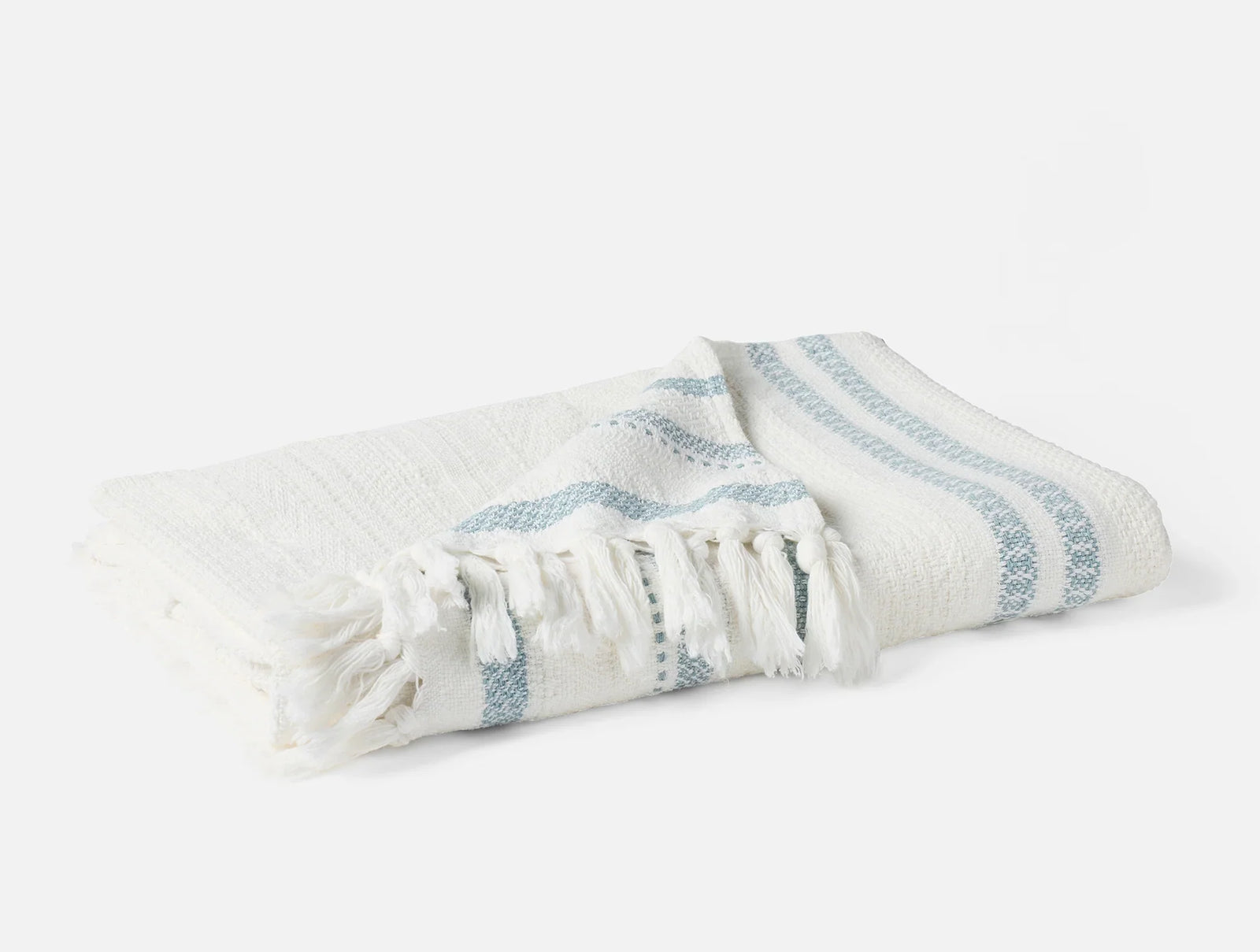 Coyuchi Throw Soft White w Pacific Blue Bonita Organic Throw