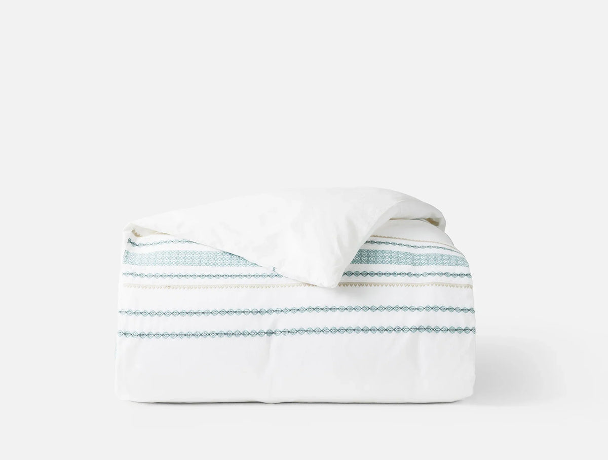 Coyuchi King Cal King Alpine White w Tidal Cabrillo Organic Duvet Cover