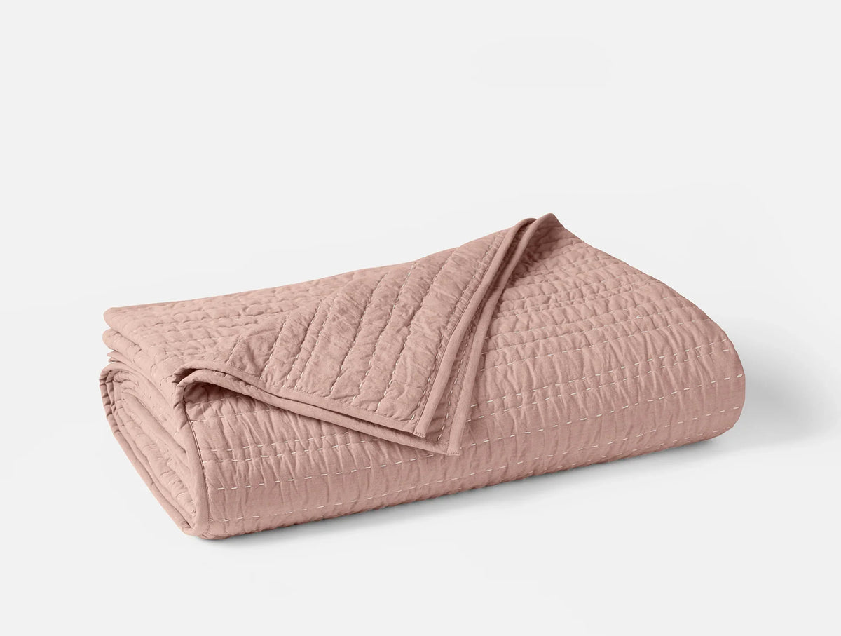 Coyuchi Twin Praline Chambray Channel Handstitched Organic Quilt