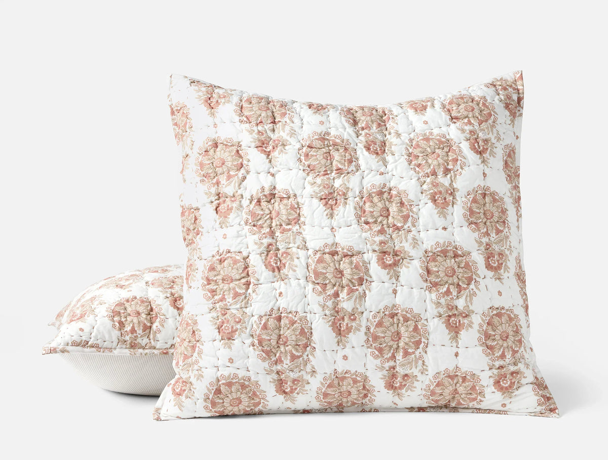 Coyuchi Euro Sham Praline Flores Handstitched Organic Quilt